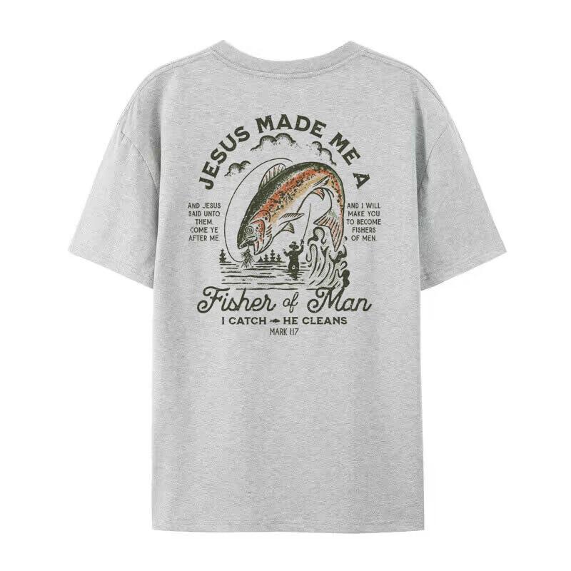 Fisher of Unisex Vintage Fashion Streetwear Tops Women Back Print Christian Bible Verse TShirt Unisex Jesus Religious Tshirts Gift