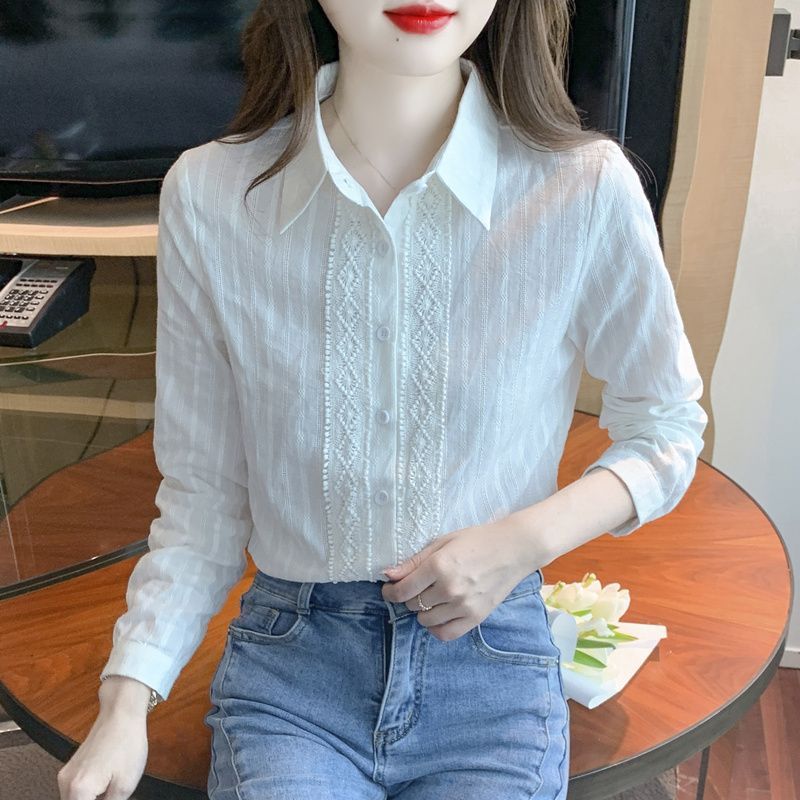 

White Long Sleeve Shirt Spring and Autumn New Fashion Women s Clothing Stylish All-Cotton Blouse Chic Top XXL білий