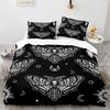 Gothic Skul King Quen Soft Duvet Cover Death Moth plus Flowers Beding Set Personalized Skeleton Bones Teal Polyester Comfortable Quilt Cover