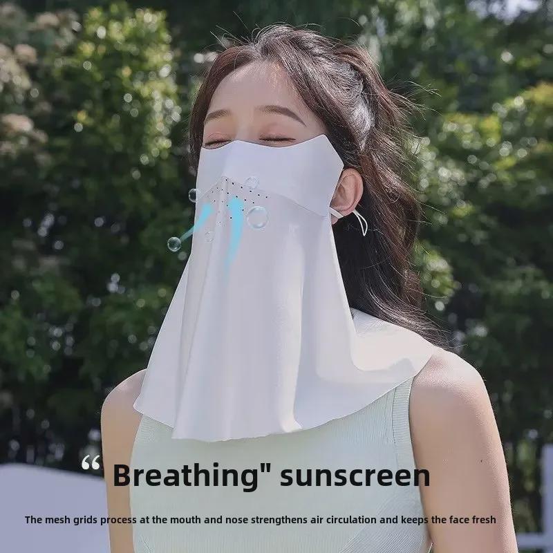 Maschera Solare da Donna in Seta Ghiaccio con Protezione UV per il Viso Completo e Copertura del Collo