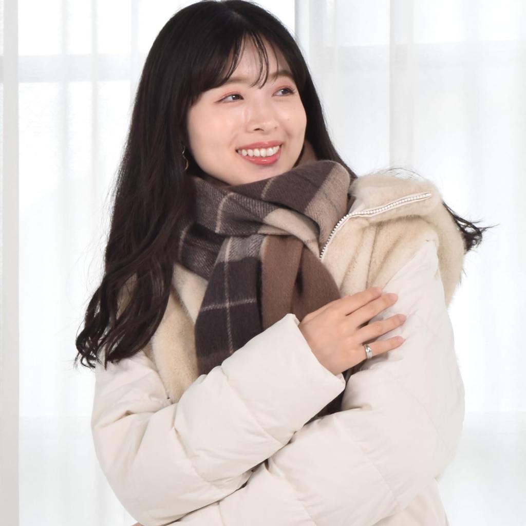 Merfirge Wool Cashmere Blend Reversible Hand Check Mocha Cashmere-Blend Scarf, Double-Sided, Scarf, Washable, Pattern, Women's, Fall/Winter (cw6062)