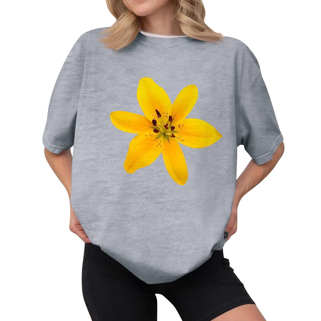 Women's Casual Printed T-Shirt Round Neck Pullover Short Sleeve Top