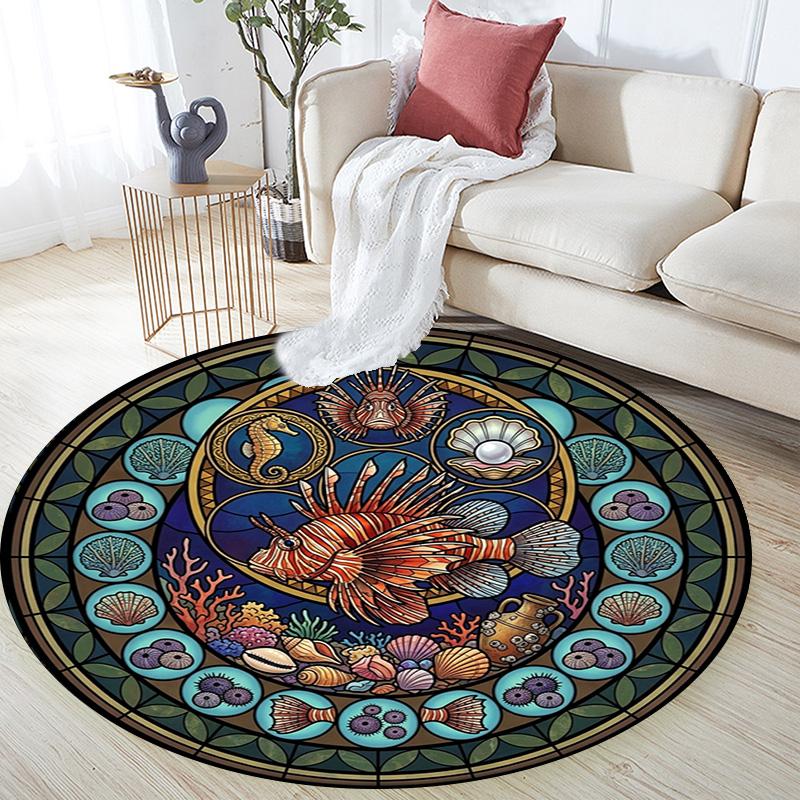 Marine Life Glass Round Area Rug Under Office Chairs Bedroom Living Room Home Decor