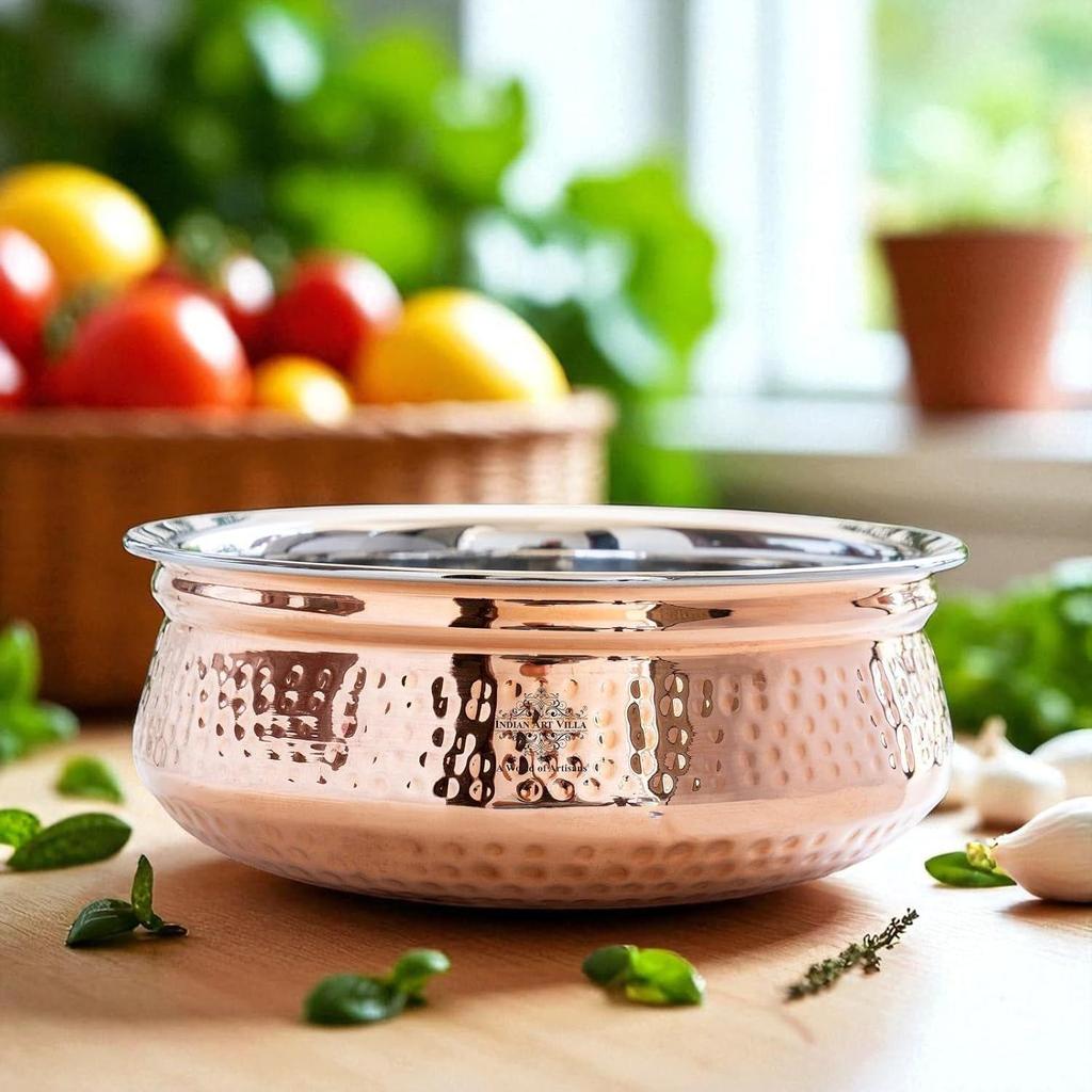 Hammered Steel Copper Handi Bowl, for Serving Dishes, Tableware, 1350 ML, Pack of 1
