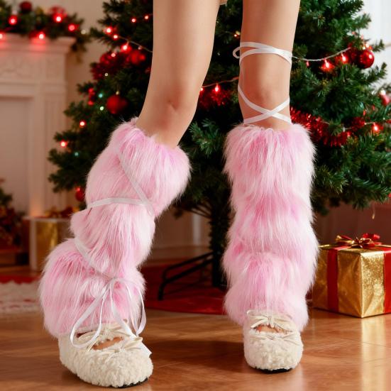 Women Fuzzy Leg Warmers Faux Fur Fluffy Boot Covers Knee High Warm Furry Leg Warmers for Party Dating Christmas Costume