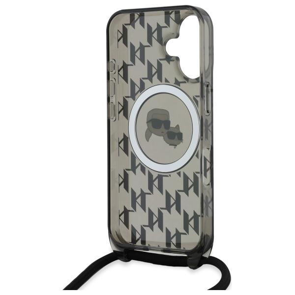 Karl Lagerfeld Klhmp16Shckcklck Iphone   16 6.1 Czarny/Black Hardcase Iml Crossbody Monogram Karl & Choupette Head Magsafe