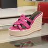 Fashion Cross Strap Leather Silp On Women Sandals Wedges Open Toe High Heels Espadrilles 2025 Summer Newest Fashion Platform Slippers