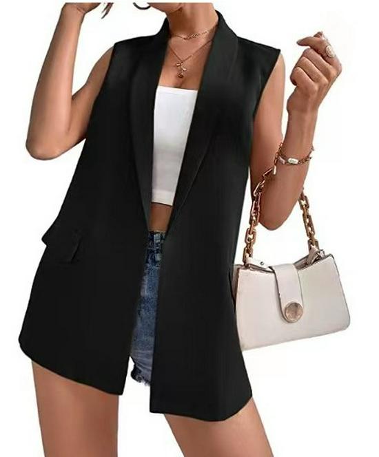 Vestă de costum de lungime medie fără mâneci pentru femei 2022 - Stil european și american