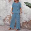 Oversized Cotton Linen Fashion Casual Two-Piece Set Short Sleeve Button Loose Wide Leg Pants Women's Clothing