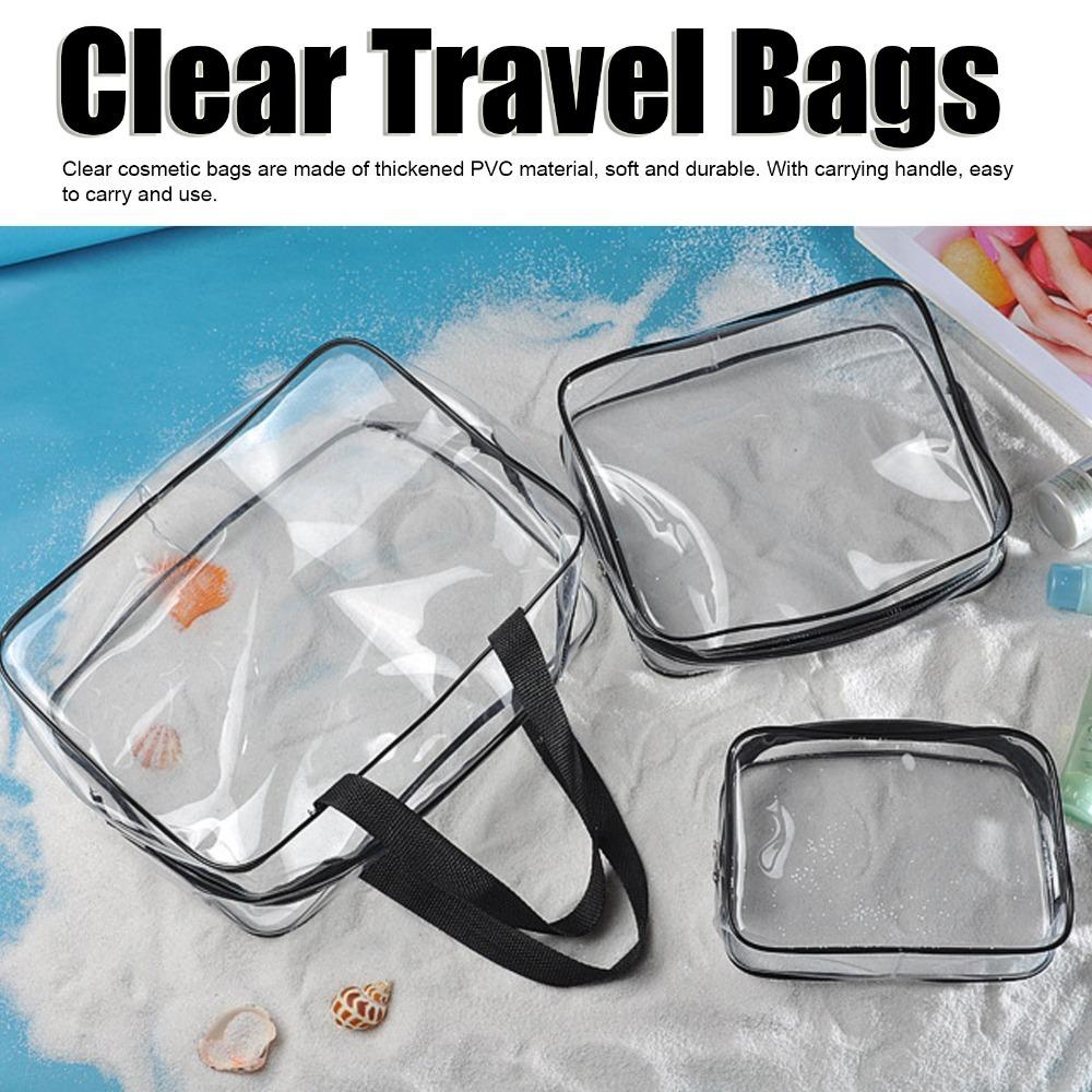 

3 Pcs/Set Handle Straps Transparent Cosmetic Bags Zipper Closure Makeup Bags Fitness Storage чорний
