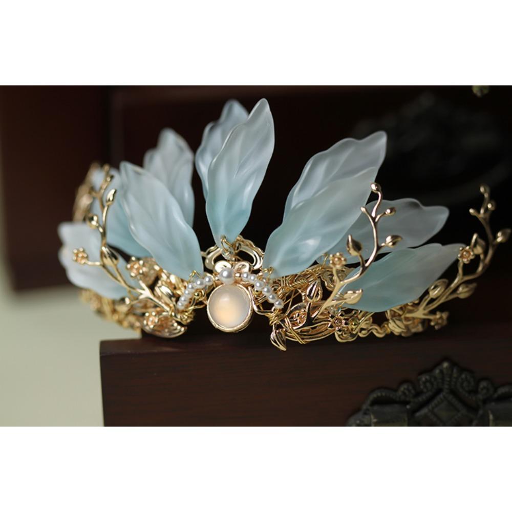 Světle modře glazovaná korunka do vlasů se zachováním měděné barvy, elegantní klasické pokrývky hlavy Hanfu, dynastie Song a dynastie Ming