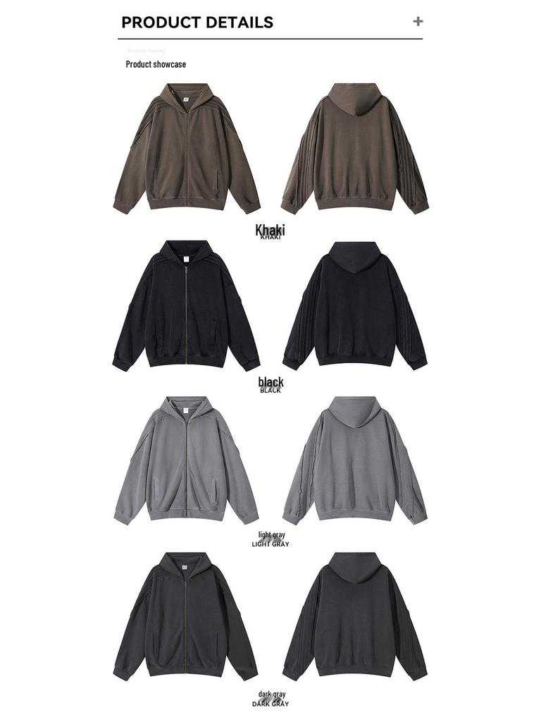 High Street Men's Retro Patchwork Hoodie - Pure Cotton Heavyweight 420G Loose Fit Zipper Jacket