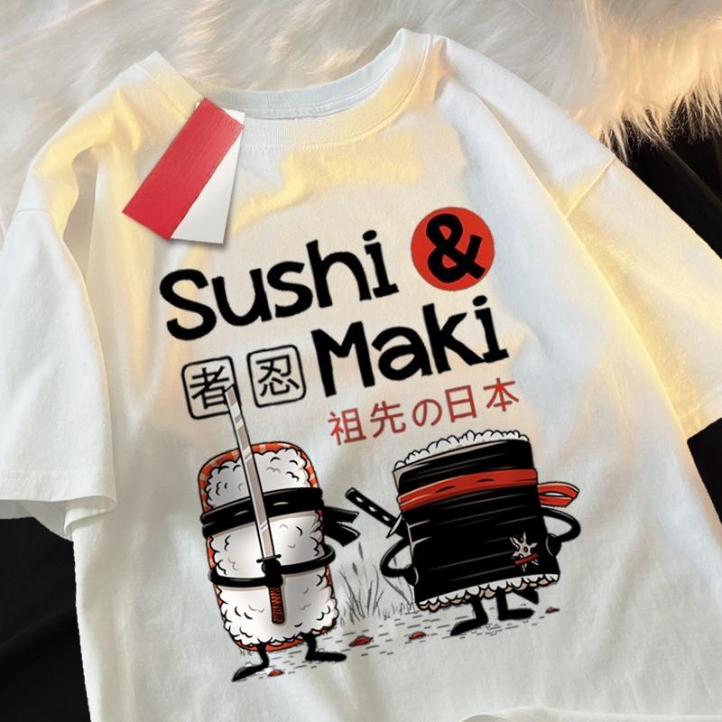 2026Theduc Sushi and Sushi Printing Unisex Women Tshirt Cotton TShirts Loose T Shirt Crewneck Loose Tops Fashion Clothes Unisex
