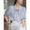 Spring and Autumn White Long Sleeve Chiffon Bow Shirt Women's Professional Formal Inner Top