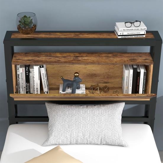 Platform Bed Metal with Storage Headboard Strong Load Bearing Adult Single Slats Frames Home Furniture Space Head