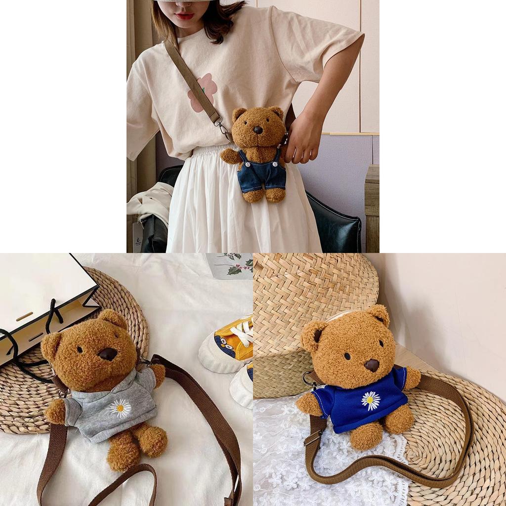 Cartoon Bear Plush Mini Sling Bag With Inner Pocket For Teens Streetwear Fashion