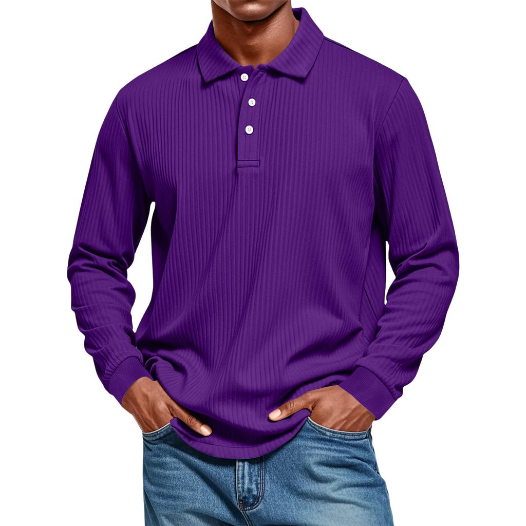 Men's Casual Style Solid Color Loose  Shirt Long-sleeved Top