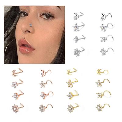 8 Stück 20G L-Form 316L Edelstahl Nasenschrauben Hypoallergen Modische Nasenringe Stecker Körperpiercing Schmuck