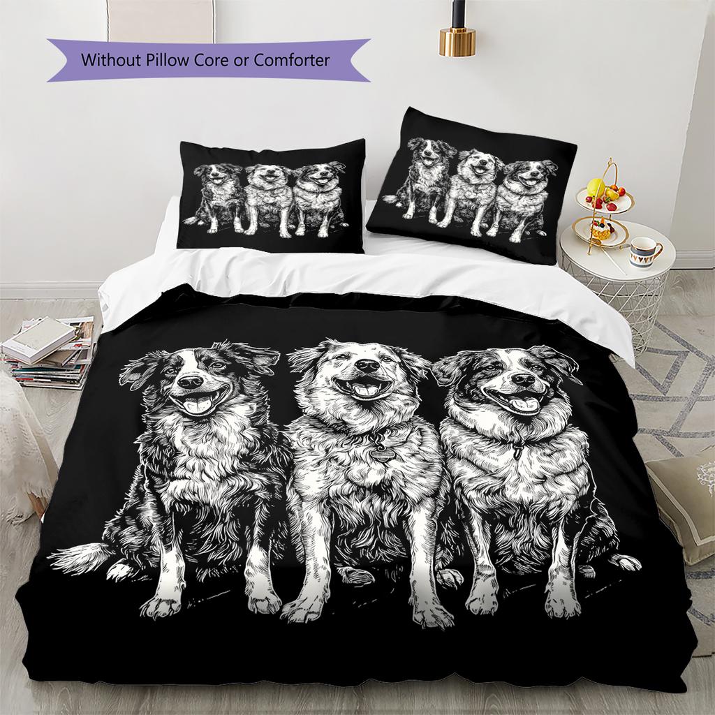 Black Australian Shepherd Pattern Bedding Home Decoration Birthday Gift (1 * duvet cover + 2 * pillowcase, without core)