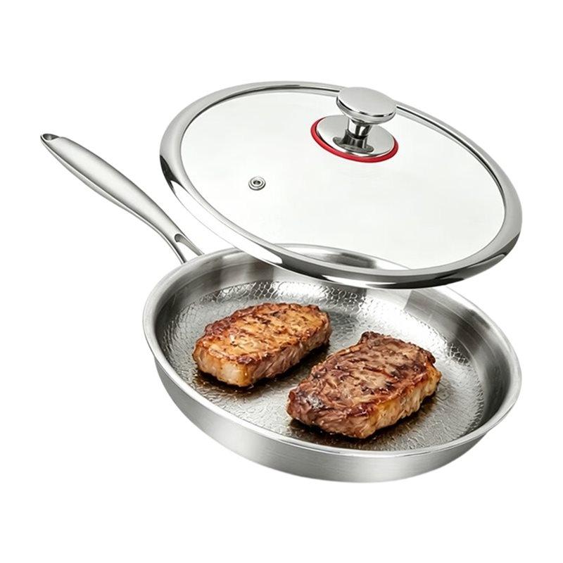 J1UL1N Scratch-Resistant Frying Pan With Lid Upgraded Titanium Hammered Design Non-Stick Material Heats Evenly