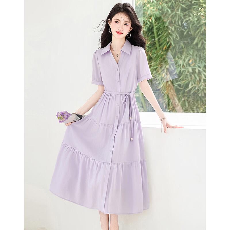 Sishui Nianhua Elegant Tie-Waist Short-Sleeve Midi Dress