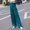 Women's Mid Waist Pleated Chiffon Wide Leg Long Pants High Drape Loose Casual Vacation Trousers