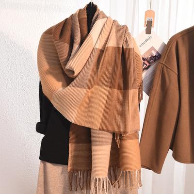 Schal Damen Neuer Winterstil Imitation Kaschmir Gestrickt Farbblockiert Schal Trendiger Koreanischer Stil Verdickt Warm Vielseitig Langer Schal