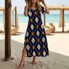Women Fashion Round Neck Cashew Nut Clan Style Printed Short Sleeve Side Slit Dress Casual Vacation Dress Long Loose Dress