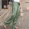 New Style Women's Trousers, Summer European And American Elastic Waist, Solid Color Cotton And Linen Belt, Wide-leg Pants, Loose Casual Pants