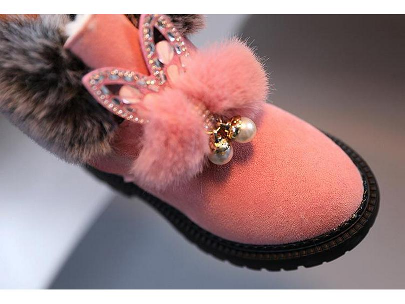 Cizme de zăpadă pentru copii de iarnă 2025, pentru fete, cu talpă plată, de prințesă, căptușite cu lână, pantofi de bumbac, groase, la modă, scurte, pentru bebeluși