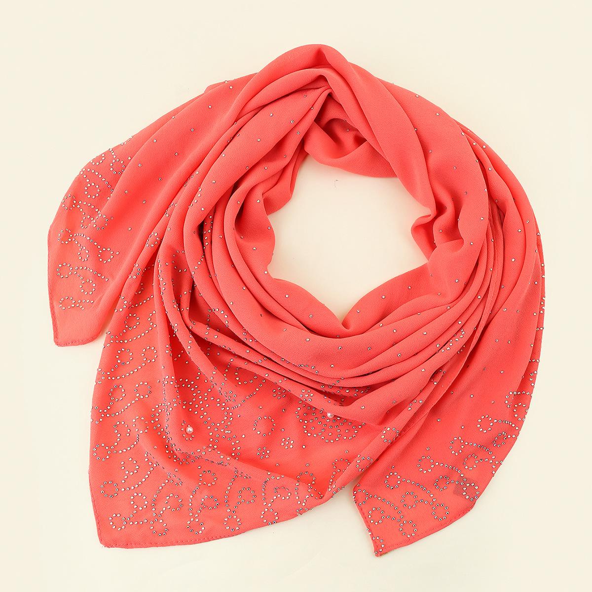 Ethnic Style Pearl-Embellished Women s Solid Color Headscarf with Imitation Snow Design