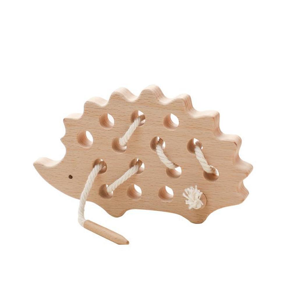 Baby Holz Früherziehung Puzzle Schnurbrett Tier Spielzeug Igel Einfädelspiel Hand-Auge-Koordination Spielzeug