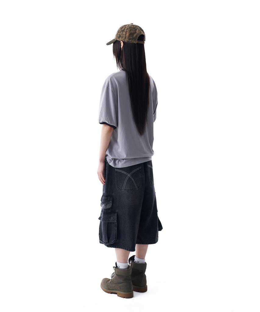 AAKAM Camo Patch Bermuda Denim Cargo Pants (Black)