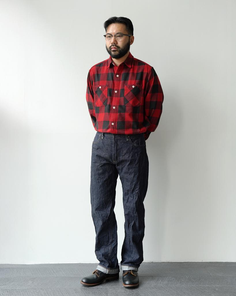 Bancheu Bgs Flannel Buffalo Check Cotton Work Shirt - Red