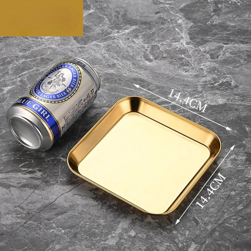 Plato Cuadrado de Acero Inoxidable 304 Dorado Grueso Plato para Brochetas Vajilla Comercial para Restaurante de Fondo Plano Barbacoa Coreana