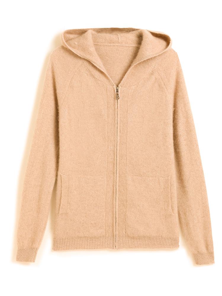 Women's Thickened Cashmere Hooded Cardigan Sweater - Loose Knit Zip-Up for Autumn and Winter