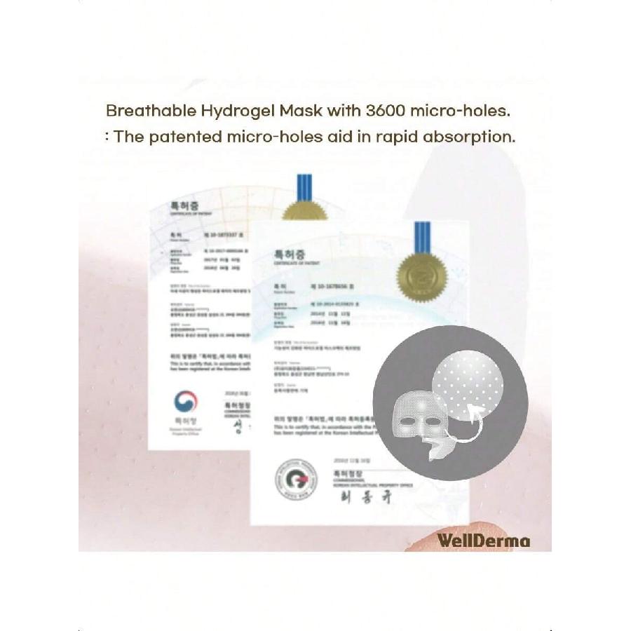 WellDerma Retinol Kolagenová pleťová maska 4 ks Maska s nízkomolekulárním kolagenem pro zpevnění a hydrataci Adheze s mikrootvory Chladivý efekt Hluboká absorpce