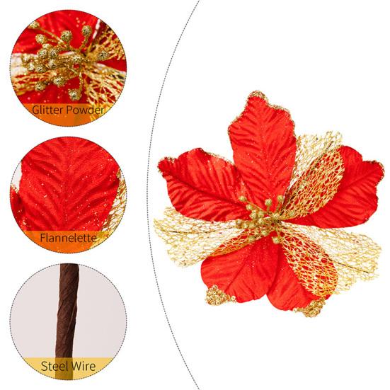 Christmas Poinsettia Artificial Flowers Xmas Tree Wreath Ornaments DIY Decoration New Year Wedding Party Holiday Decor