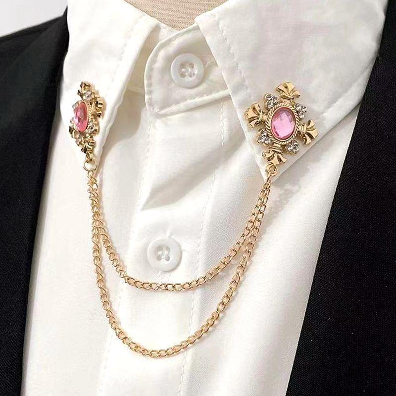 Luxe Honderd Torens Kraagketting Pak Overhemd Accessoires Kruis Strass Broche
