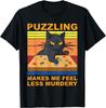 NeotoBatAO Puzzling Makes Me Feel Less Murdery Retro Vintage Black Cat T-Shirt