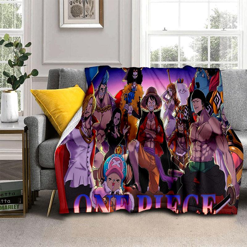 3D One P-Piece Cartoon Anime Flannel Blanket Soft Warm Throw Blanket for Bedroom Living Room Bed Camping Picnic Office Kids Gift