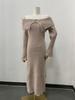 Women's Elegant Off-the-Shoulder Knit Dress with Lapel - European & American Style 2026
