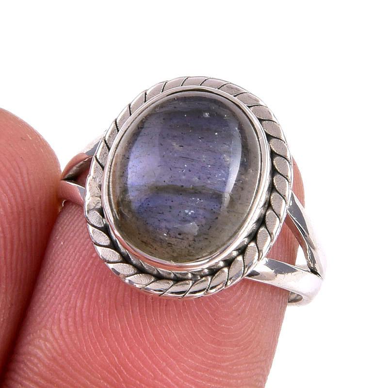 

Natural Labradorite Gemstone 925 Solid Sterling Silver Jewelry Ring Size 7 C3Z83