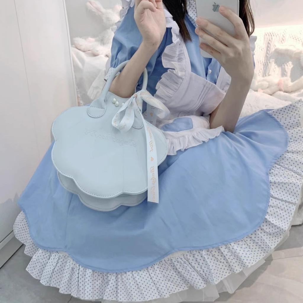 JIAERDI Pearl Shell Handbag Japanese Lolita Aesthetic Purse Women Sweet Cute Bow Ribbon Delicate Ladies Spacious shoulder bag