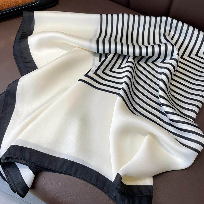 Simple 91cm square scarf ins Han Da striped silk multi-functional scarf fashion day shawl silk scarf light luxury