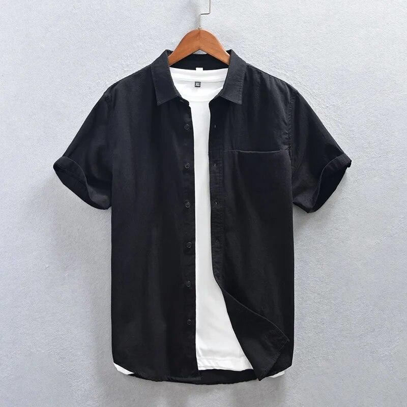 Summer Men Short Sleeve Shirts Daily Casual Loose Shirt Lapel Pure Cotton Button Up Shirt Simple Style Versatile Men's Tops