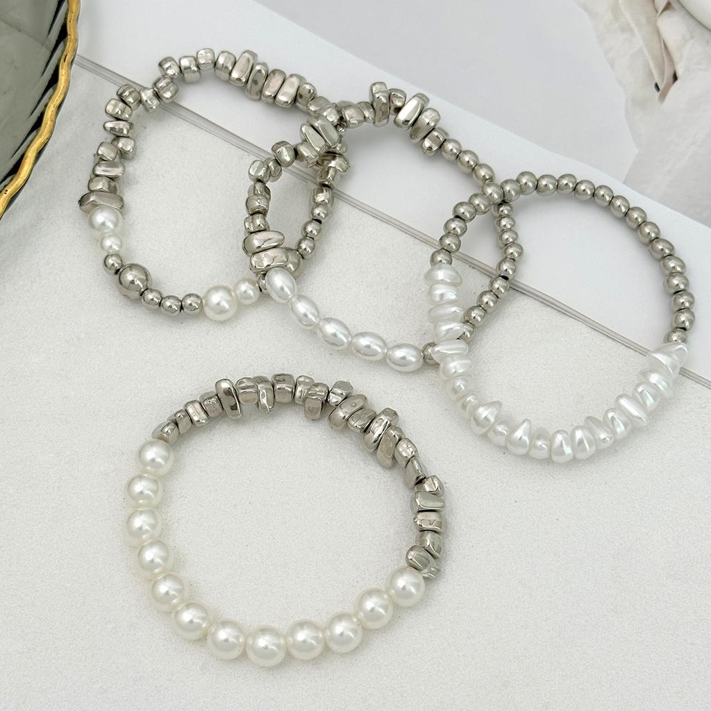 Hip Hop Cross Bracelet Set, Design Imitation Pearl Irregular Ccb Beaded Jewelry
