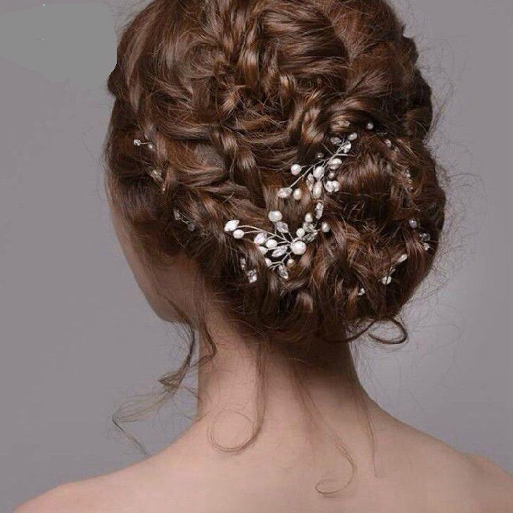 

Handmade Bridal Headpiece: Pearl & Rhinestone Hairpin for Wedding Dress белый