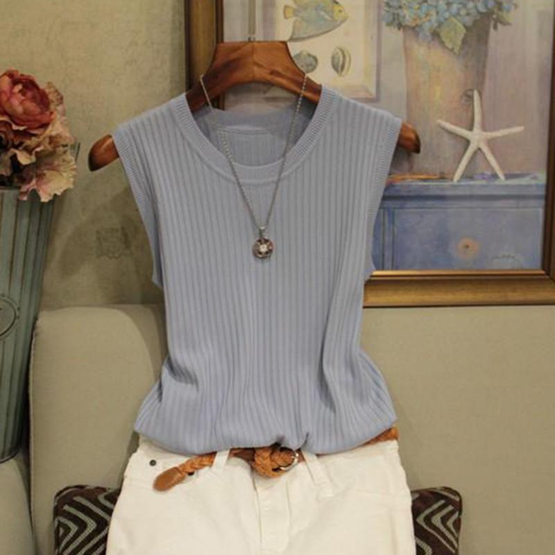 Sommer Frauen Tops Bluse Schlank Seide Ärmelloses Frauen T-Shirt Eis Plus Größe Weiß T-Shirt Tank