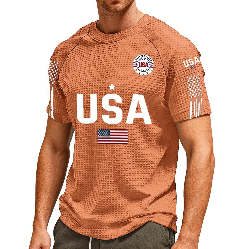 Men's Loose And Casual Flag-print T-shirt, Short Sleeve Shirt